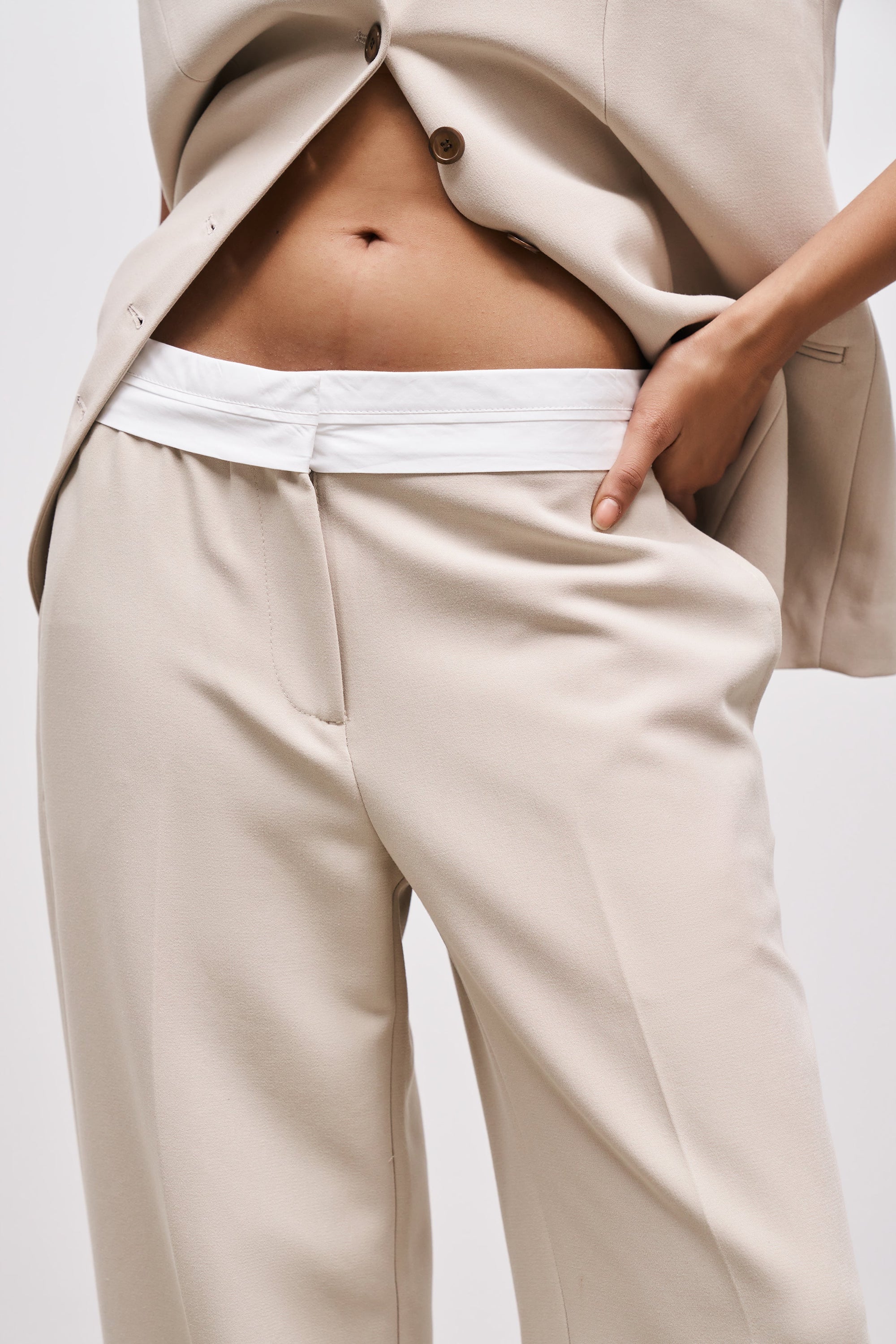 Folded Waistband Trousers - Sand