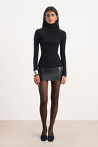 Clean Cut Leather Micro Skirt - Black