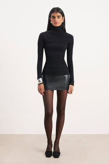 Clean Cut Leather Micro Skirt - Black