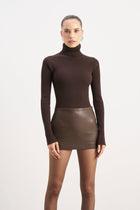 Clean Cut Leather Micro Skirt - Carob