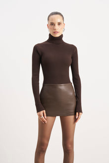 Clean Cut Leather Micro Skirt - Carob