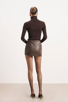 Clean Cut Leather Micro Skirt - Carob