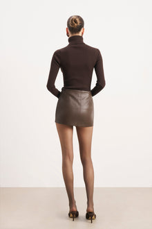 Clean Cut Leather Micro Skirt - Carob