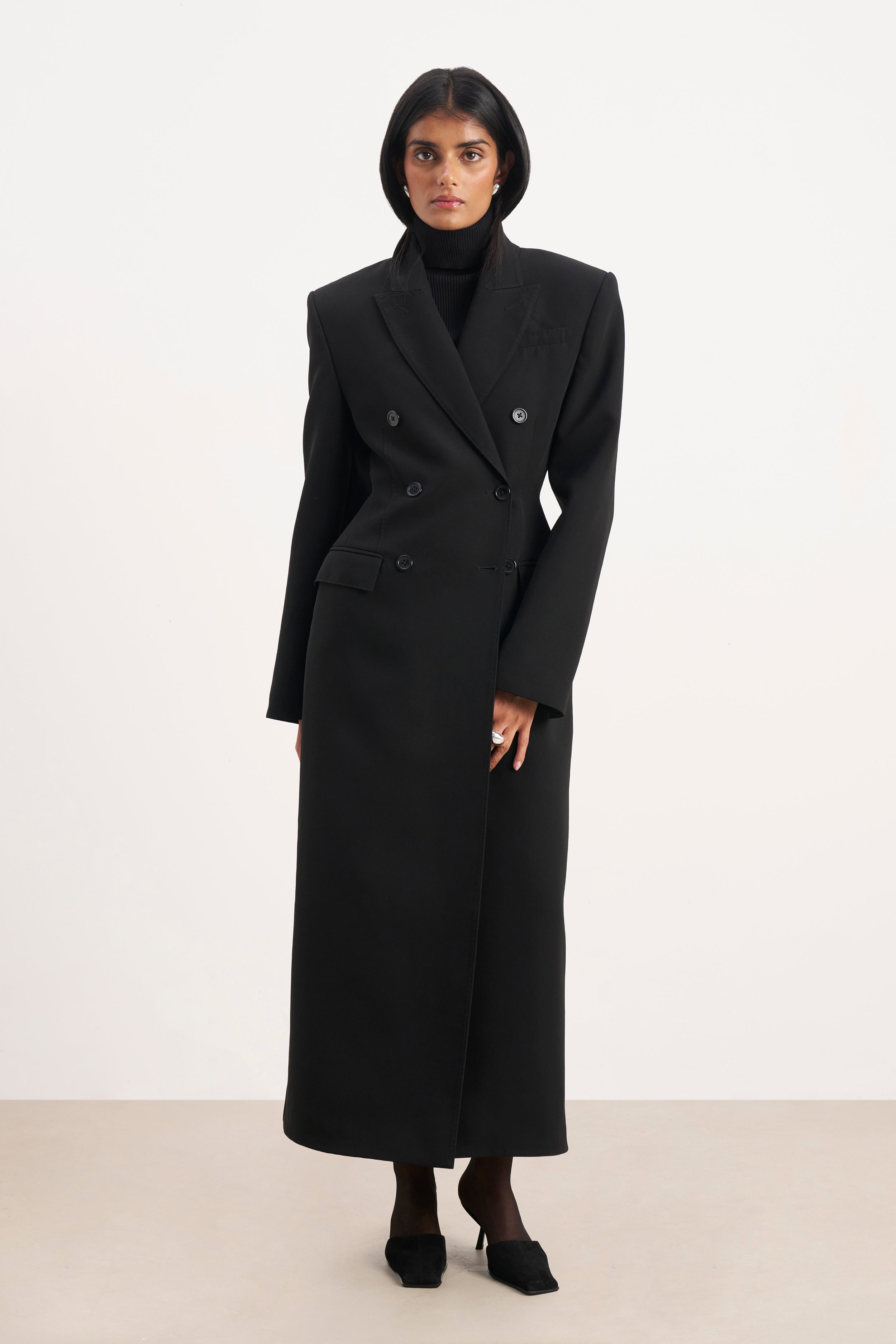Structured Double Breasted Hourglass Coat - Black | BOA US