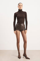 Ribbed Knit Turtleneck Jumper  - Carob