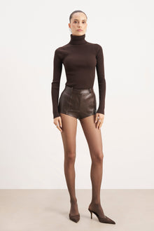 Ribbed Knit Turtleneck Jumper  - Carob