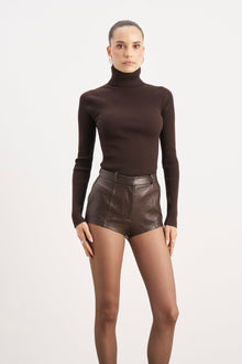 Ribbed Knit Turtleneck Jumper  - Carob