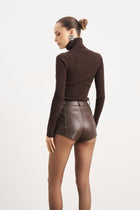 Ribbed Knit Turtleneck Jumper  - Carob