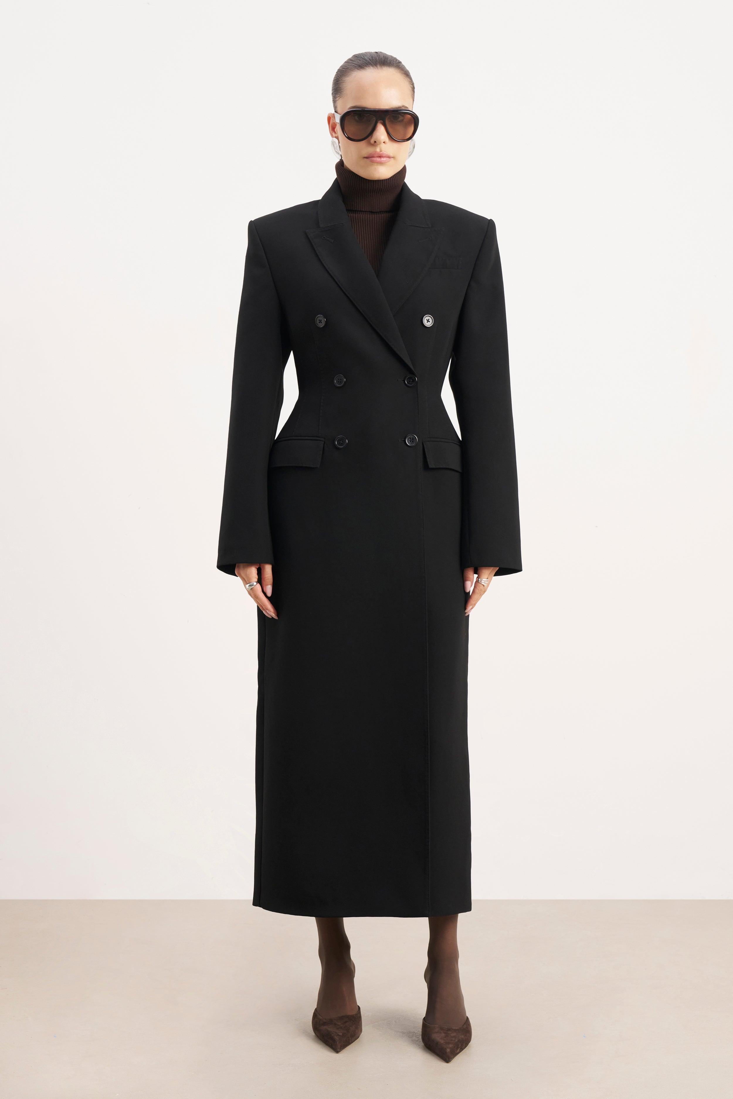 Structured Double Breasted Hourglass Coat - Black | BOA US
