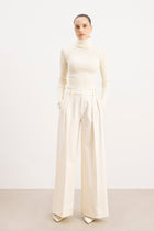 Ribbed Knit Turtleneck Jumper  - Cream