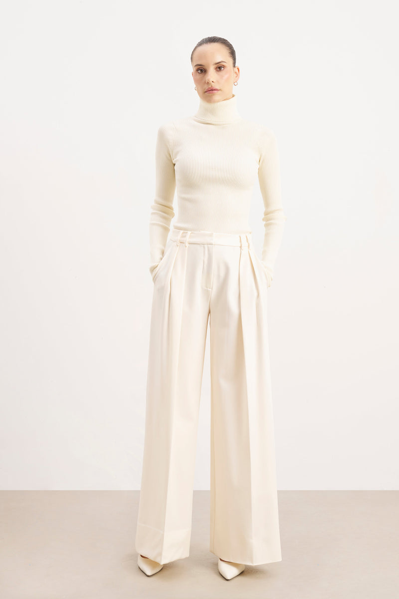 Ribbed Knit Turtleneck Jumper  - Cream