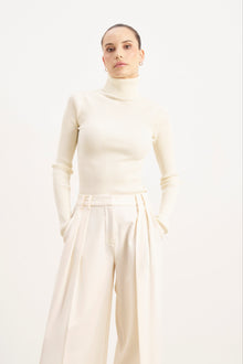 Ribbed Knit Turtleneck Jumper  - Cream