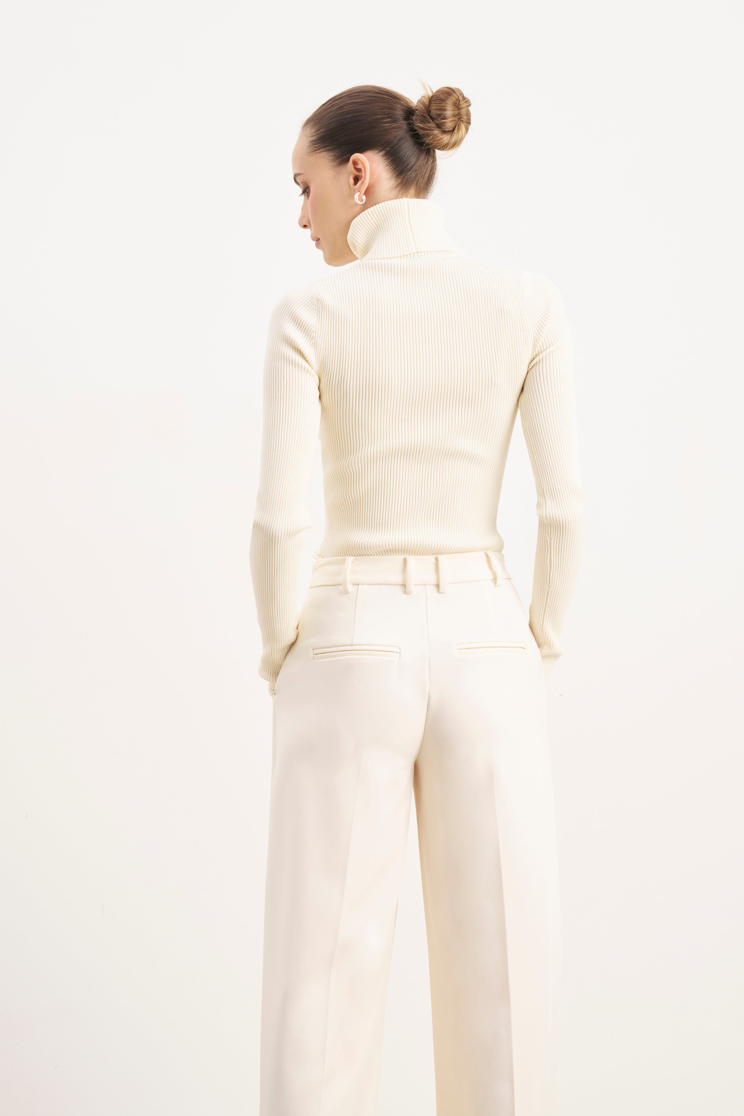 Ribbed Knit Turtleneck Jumper  - Cream