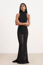 Sheer High Neck Racerback Gown - Black