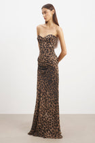 Corset Gown with Draped Hip - Leopard Print