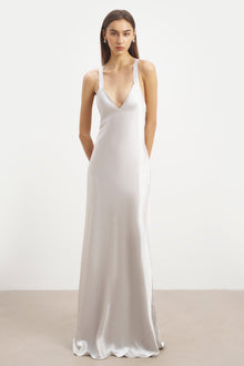 Crushed Satin Cross Back Gown - Chrome