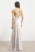 Crushed Satin Cross Back Gown - Chrome