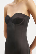 Satin Column Corset Maxi Dress - Black