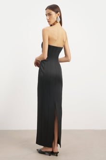 Satin Column Corset Maxi Dress - Black