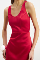 Satin Bubble Hem Midi Dress - Scarlet