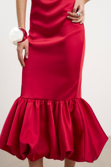 Satin Bubble Hem Midi Dress - Scarlet