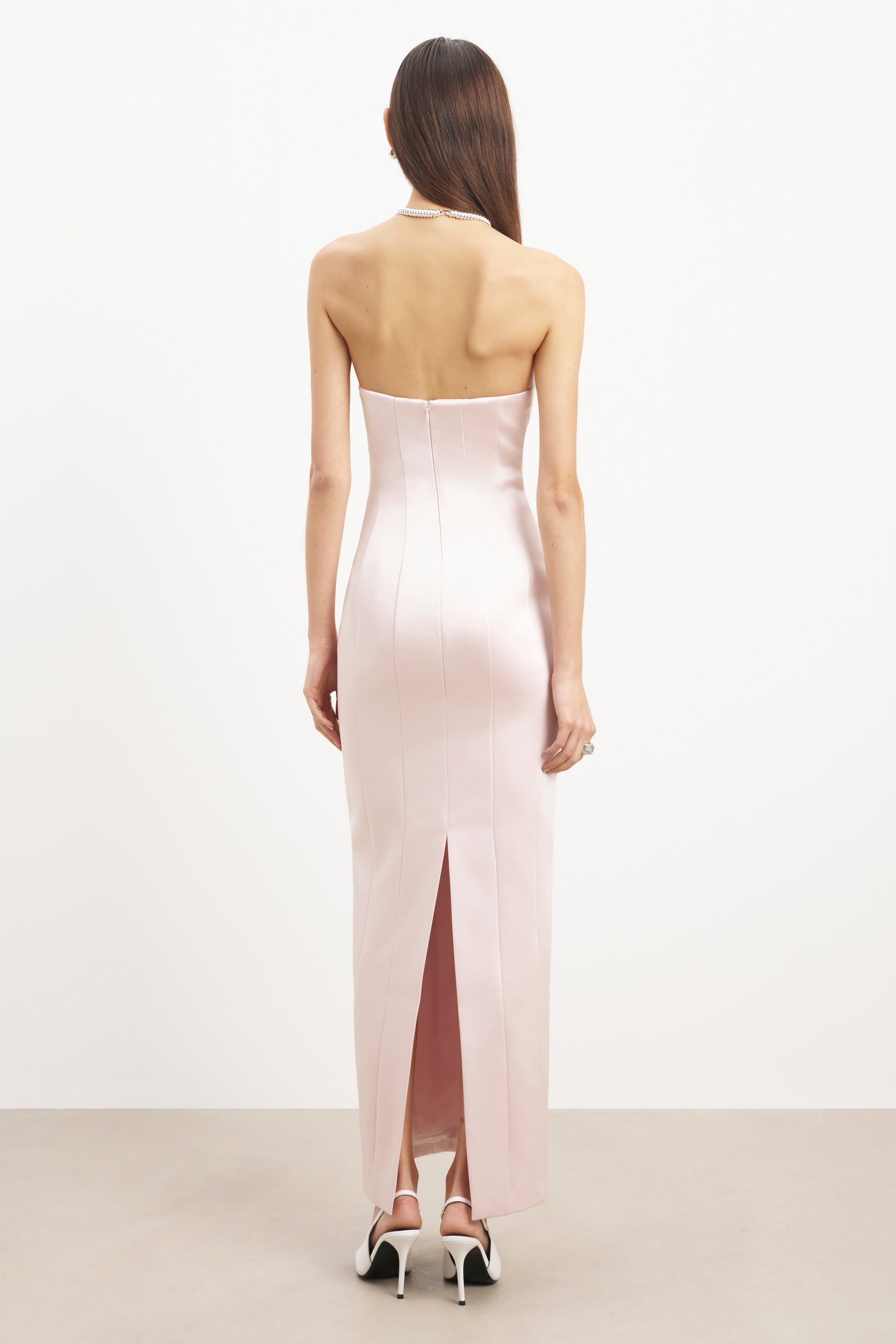 Satin Column Corset Maxi Dress - Blush