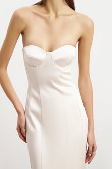 Satin Column Corset Maxi Dress - Cream