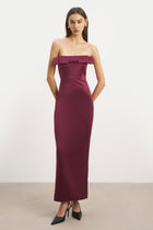 Satin Column Maxi Dress with Bow Detail - Mulberry