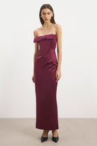 Satin Column Maxi Dress with Bow Detail - Mulberry