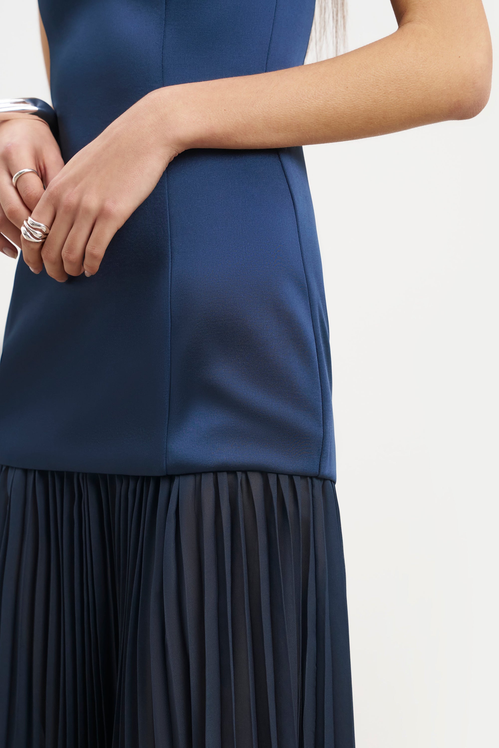 Satin Structured Bodice Gown - Navy