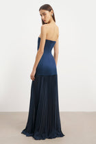 Satin Structured Bodice Gown - Navy