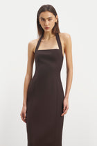 Tailored Halter Midi Dress - Carob