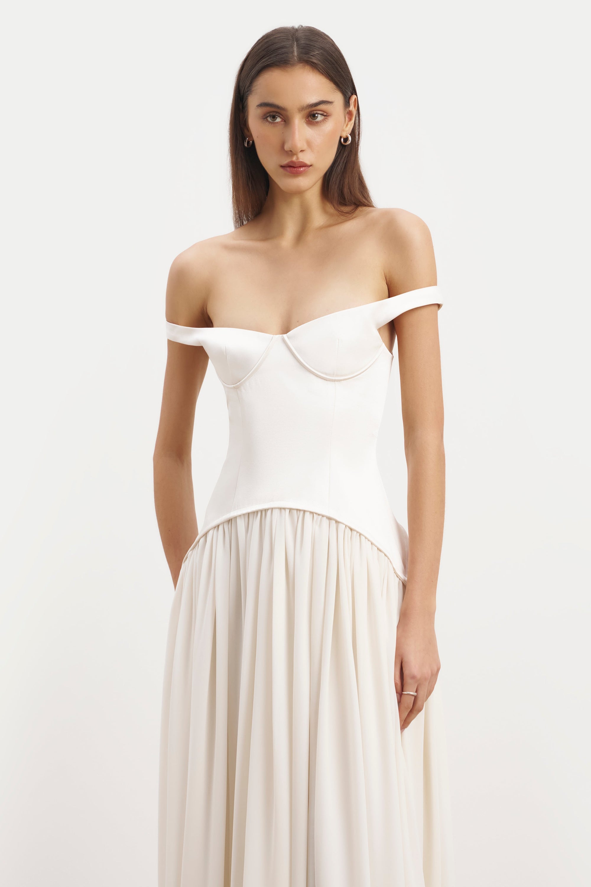 Satin Corset Off Shoulder Gown - Cream