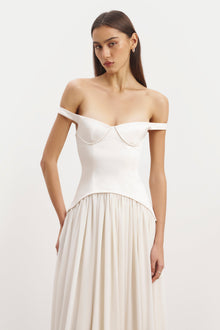 Satin Corset Off Shoulder Gown - Cream