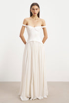 Satin Corset Off Shoulder Gown - Cream