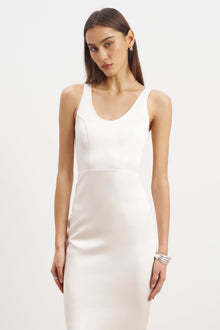 Satin Bubble Hem Midi Dress - Cream