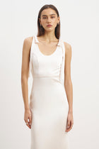 Satin Scoop Neck Gown with Bow Detail - Cream