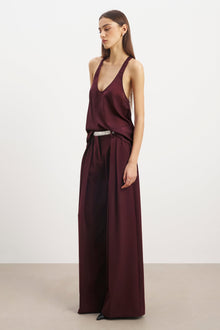 Sheer Plunge U Neck Tank Top - Mulberry