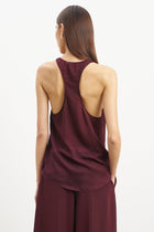 Sheer Plunge U Neck Tank Top - Mulberry