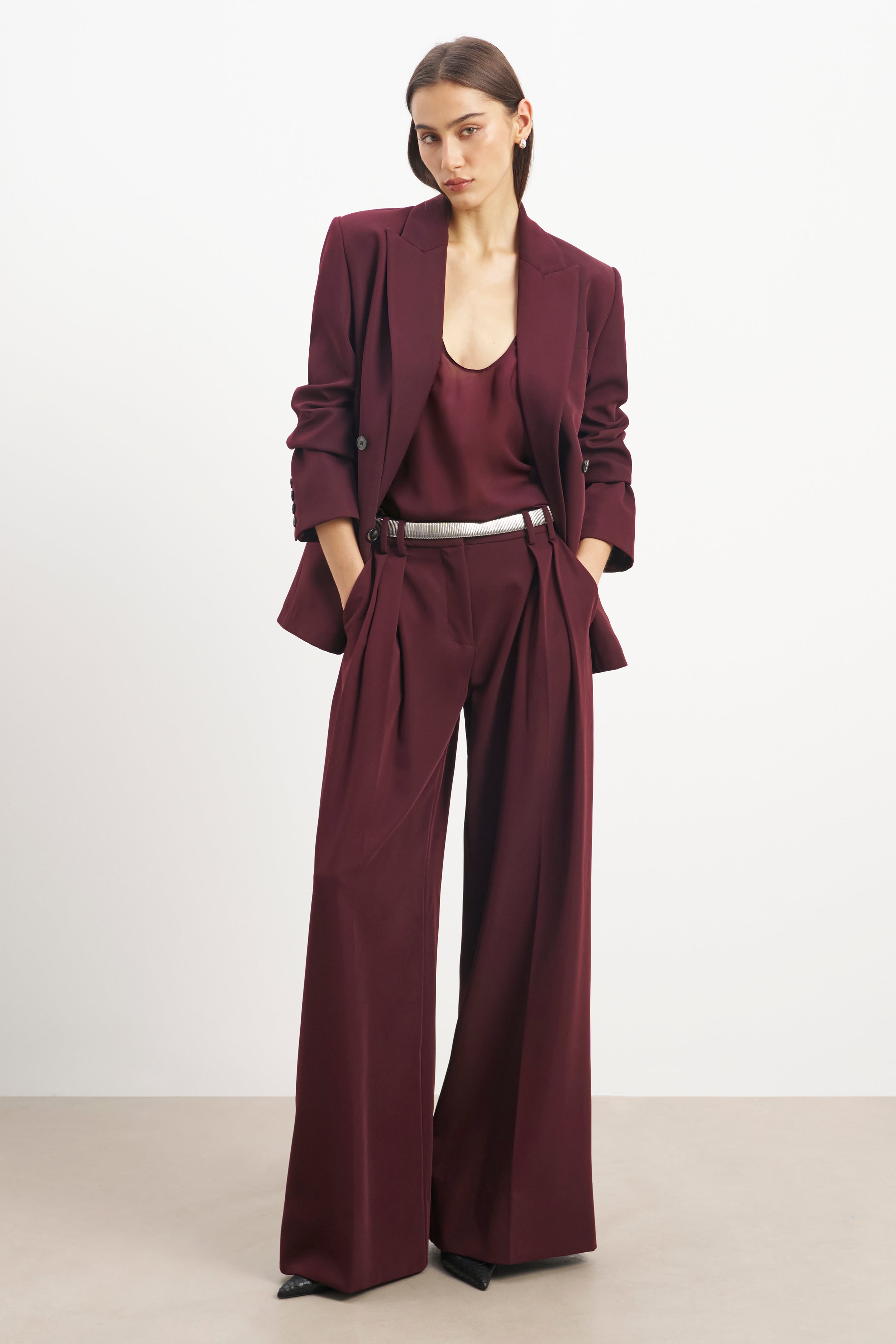 Sheer Plunge U Neck Tank Top - Mulberry