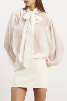 Sheer Chiffon Tie Neck Blouse - Cream