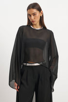 Sheer Chiffon Cape Blouse - Black