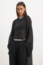 Sheer Chiffon Cape Blouse - Black