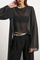 Sheer Chiffon Cape Blouse - Black