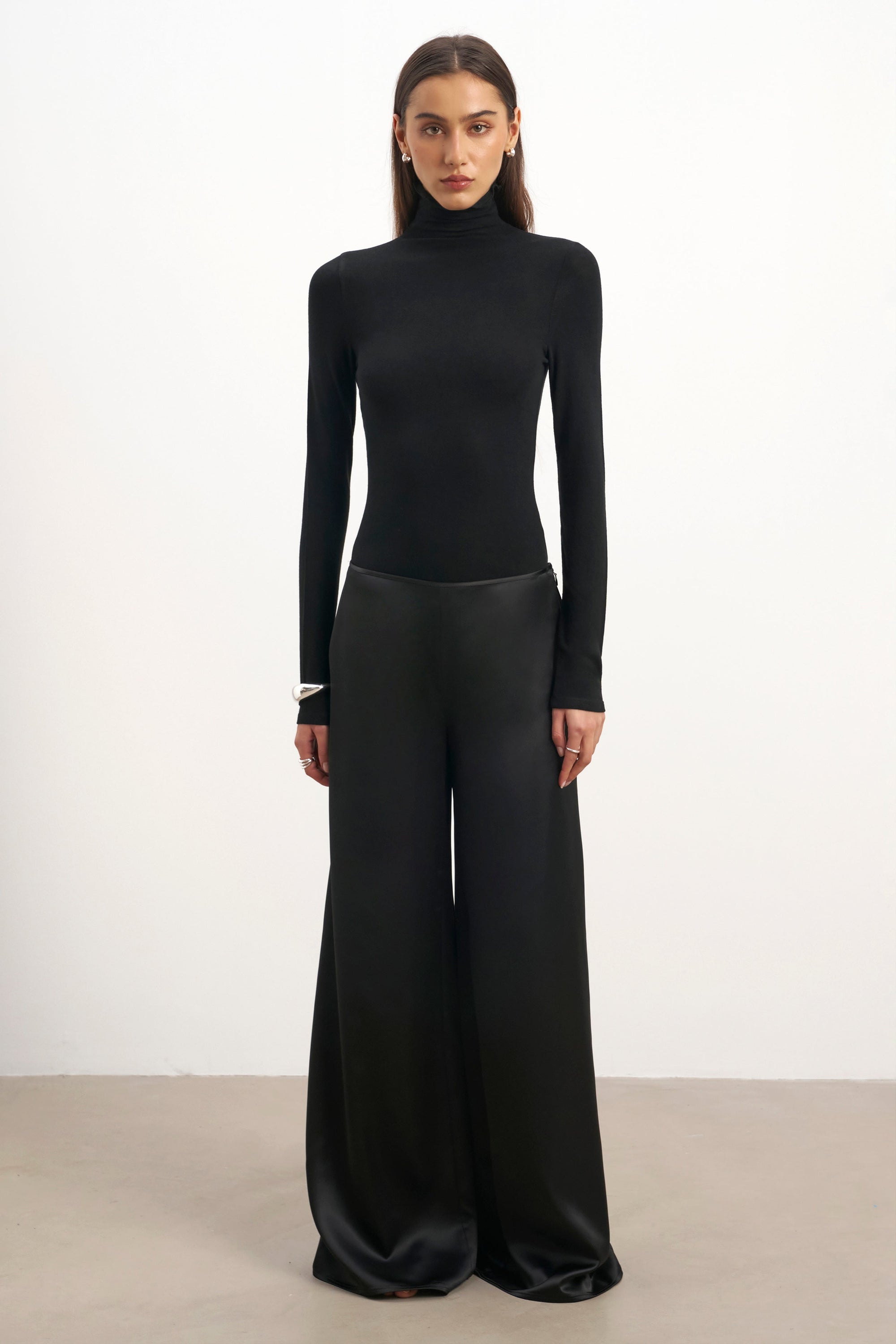 Formal Satin Ultra Wide Leg Trousers - Black