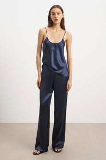 Formal Satin Straight Leg Trousers - Navy