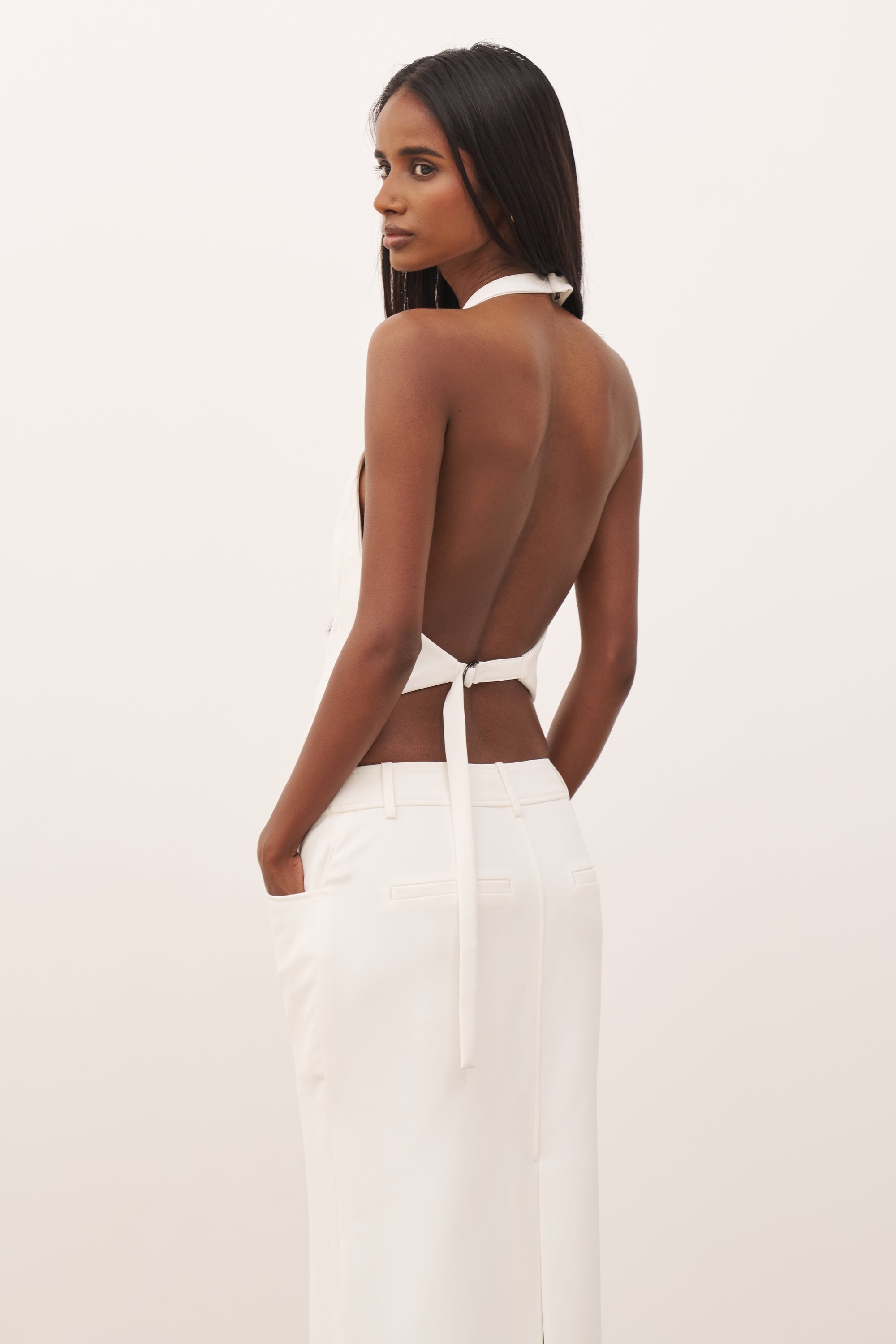 Backless Halter Waistcoat  - White