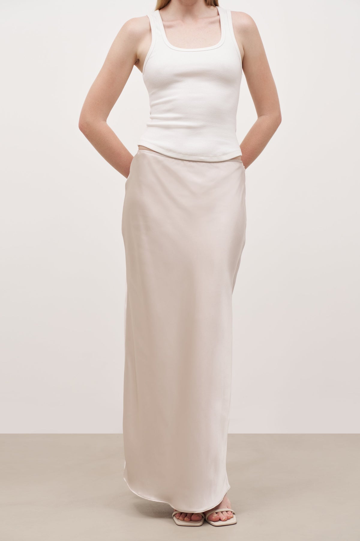 Satin Mid Rise Maxi Skirt - Champagne