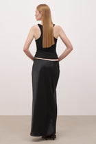 Satin Mid Rise Maxi Skirt - Black