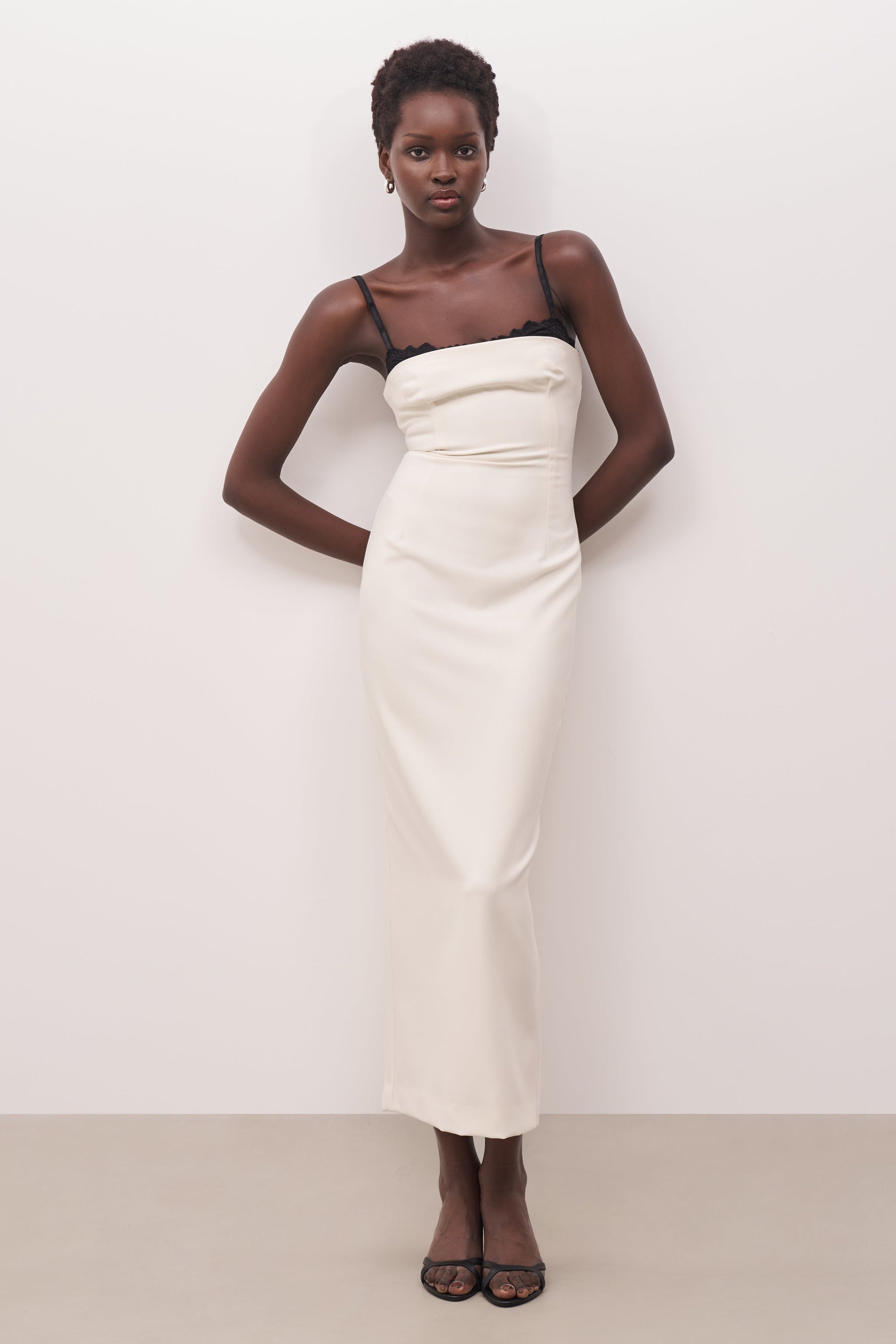 Tailored Bustier Maxi Dress - Cream/Black